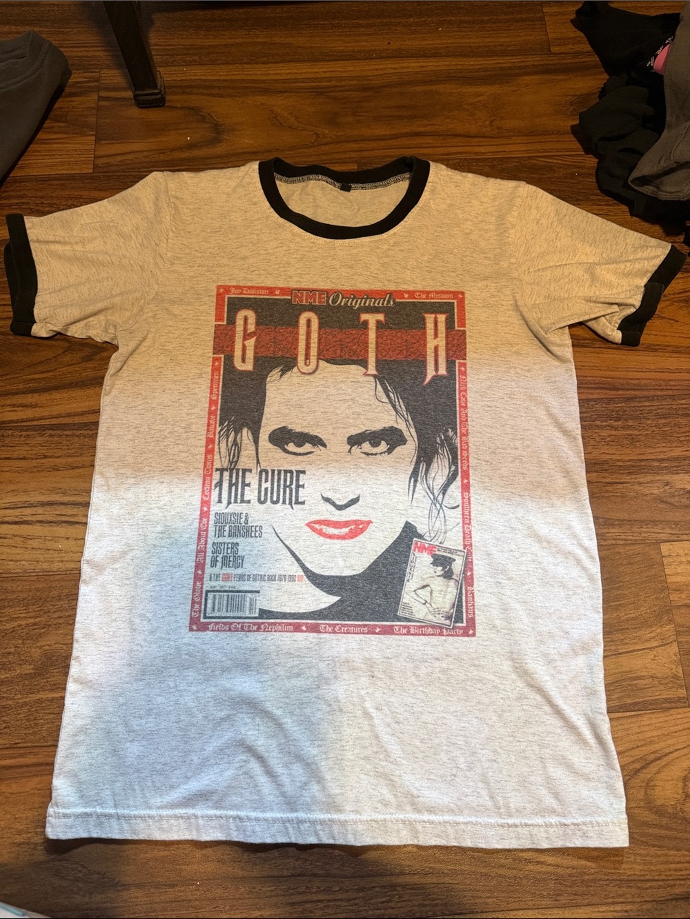 Vintage-Style Men's Ringer T-Shirt with Goth Mag / The Cure Print